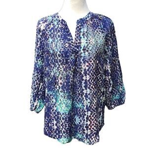 BLUE Saks Fifth Avenue 3/4 Sleeve Lightweight Viscose Tunic Top Women’s Medium